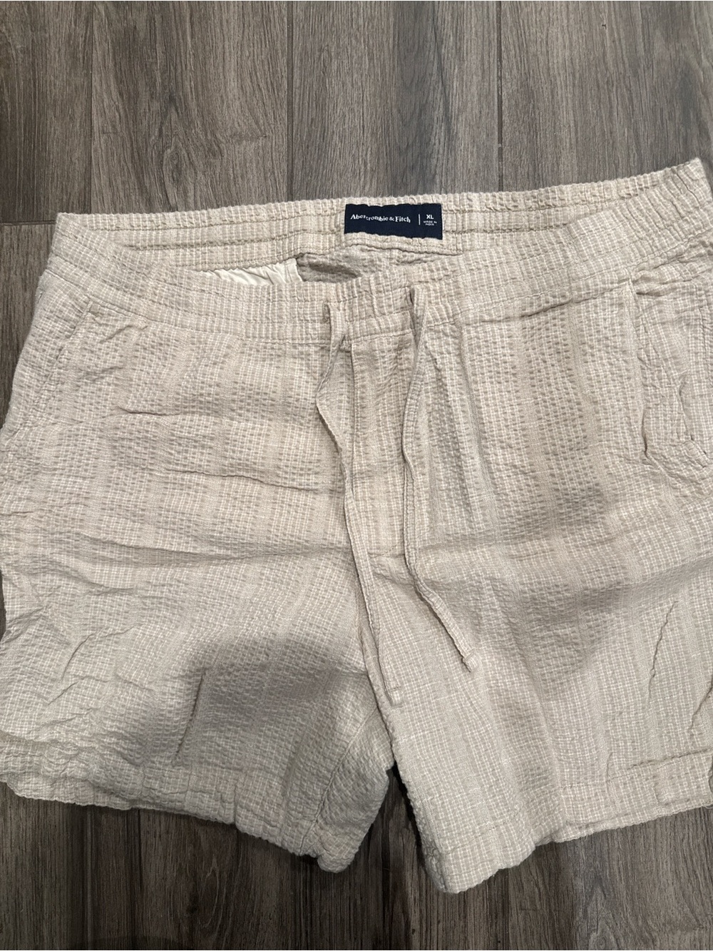 Abercrombie & Fitch Beige Waffle Drawstring Shorts